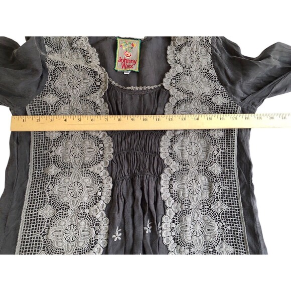 Johnny Was rayon pewter embroidered lace eyelet kimono style boho tunic top XS - Picture 5 of 9